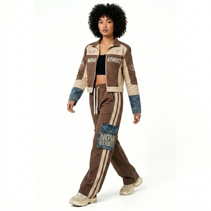 Conjunto de Chaqueta y Pantalones de Mezclilla con Parches Estilo Urbano para Mujer, Corte Holgado, Largo Completo, Conjunto de Dos Piezas a la Moda - Product Image 1