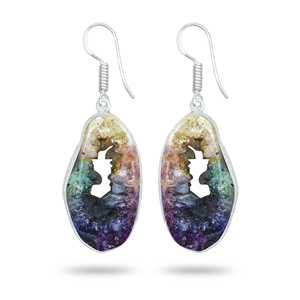 Boucles d'oreilles pendantes ethniques pour femmes, plaquées argent, avec pendentif en forme de tranche de Druzy, bijoux fantaisie en gros, cadeau idéal pour les fêtes, Inde - Product Image 5