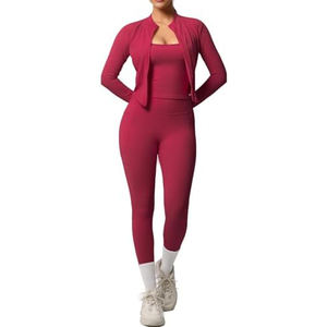 Conjunto Deportivo de Tres Piezas para Mujer, Leggings de Cintura Alta, Sujetador Deportivo y Chaqueta Corta - Product Image 6