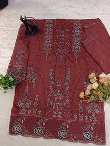Ensemble Anarkali brodé marron pour femme avec dupatta, tenue traditionnelle indienne et pakistanaise longue jusqu'au sol, coupe classique, toutes saisons - Product Image 3