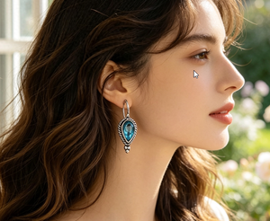 Pendientes de Plata de Ley 925 con Topacio Azul, Diseño Vintage de Gota de Agua, Joyería para Uso Diario de Mujer - Product Image 2