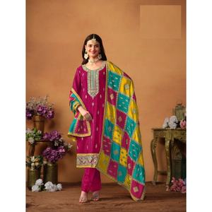 Traje Salwar de Seda Chinon Ligero con Estampado para Mujer, Estilo Indio Pakistaní, Diseño Étnico Moderno para Fiestas, Festivales y Bodas - Product Image 5
