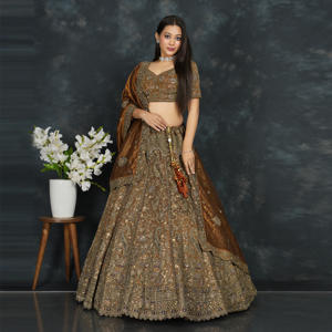 Lehenga Choli de mariée en tissu sergé bleu sarcelle, lourdement brodé, avec dupatta, travail de Zari et de sequins, pour la plage et les soirées, pour femmes, ODM - Product Image 4