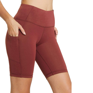 Shorts décontractés sportifs pour femmes à taille mi-haute avec poches, respirants, taille élastique, en toile tricotée, coupe ajustée, séchage rapide, anti-plis - Product Image 2