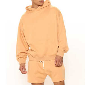 Casual Summer Men's Hooded Sweatshirt <b>Set</b> Solid Color French Terry Summer Wear Orange Color Men’s Hoodies & Sweatshirt <b>Sets</b> - Product Image 3