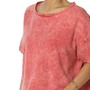 Custom Manufacturer Wholesale High Quality Women Acid Wash Solid Front Breathable Quick Dry Casual Loose T Shirts Summer OEM - Product Image 5