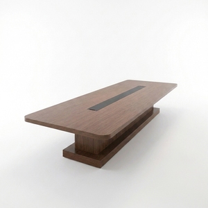 Grande table de conférence exécutive moderne en forme de bateau, table de salle de réunion en bois avec canal de gestion des câbles, bureau commercial - Product Image 1