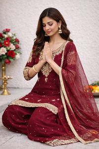 <b>Indian</b> & Pakistani Clothing Party Wear Look Pure Gmy Silk <b>Top</b> Palazzo & Dupatta Set from <b>Indian</b> Supplier - Product Image 3