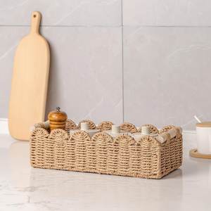 Modern Handmade Paper Scalloped Storage <b>Basket</b> <b>Wicker</b> Organizer Bin For Bathroom Kitchen Countertop Home Storage Decor - Product Image 2