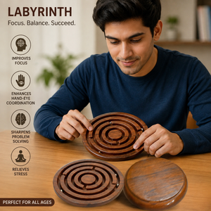 Jeu de labyrinthe artisanal en bois de rose indien |   Labyrinthe en bois rond, jeu de stratégie de table, défi mental, cadeau décoratif - Product Image 2
