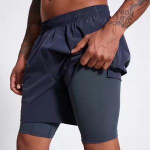 Shorts de sport athlétiques pour hommes, 100 % polyester, tissu respirant, doublure de compression, shorts de performance 2 en 1 - Product Image 4