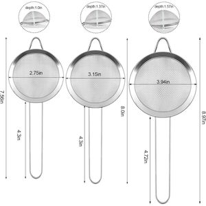 Lot de 3 passoires en acier inoxydable à mailles fines avec poignées pour infusion de thé, cocktails et jus - Product Image 2