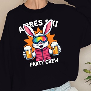 Sudadera de punto de manga larga para mujer, roja, con estampado de conejo de dibujos animados y cerveza, informal, para invierno, 100% poliéster - Product Image 5