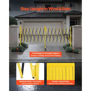 Barriere di Sicurezza Industriali Pieghevoli Portatili da 25FT, Espandibili, Flessibili e Mobili con Ruote Bloccabili e Nastro di Avvertimento - Product Image 2