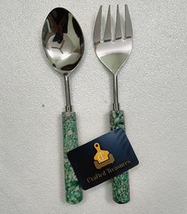 Ensemble de cuillères et fourchettes à salade de haute qualité en résine époxy avec pierre incrustée, ustensiles de cuisine au meilleur prix - Product Image 2
