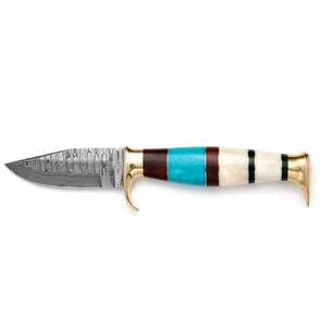 Cuchillo de Carnicero Artesanal de Acero de Damasco con Mango de Hueso Turquesa y Latón, Herramienta de Cocina - Product Image 2