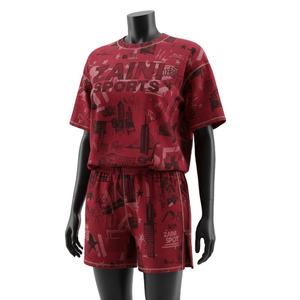 Conjunto de camiseta y pantalones cortos para mujer, jersey de poliéster y algodón premium, 180 GSM, rojo, estampado por sublimación en toda la superficie, logotipo personalizado, conjuntos para mujer - Product Image 4