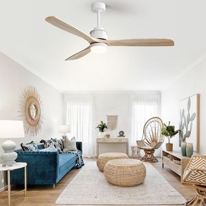 Ventilador de techo LED moderno de 60 pulgadas con control remoto de luz 3 aspas de madera maciza para uso en interiores y exteriores - Product Image 4