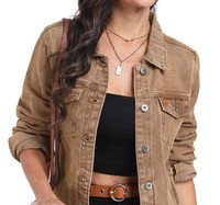 Jaket Denim Wanita Ukuran Besar Kualitas Terbaik Buatan Pabrik, 100% Katun, Modis, Lengan Panjang untuk Aktivitas Luar Ruangan