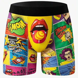 <b>Custom</b> Men's 100% Cotton Printed Beaded <b>Boxer</b> Briefs Mid-Rise Quick Dry Breathable Soft Underwear OEM ODM Private Label - Product Image 2