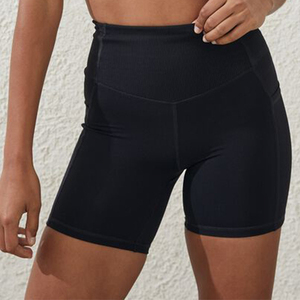 Shorts de Yoga Azules de Cintura Alta con Costuras en Contraste, Diseño Elástico en Cuatro Direcciones, Cintura Elástica, Color Sólido, Ropa Deportiva para Entrenamiento - Product Image 5