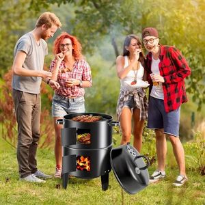 Griglia per fumatore a carbone verticale portatile a 3 livelli da 16 \ "facile controllo della temperatura per feste in campeggio in giardino - Product Image 6
