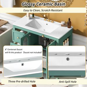 Mobile Bagno Moderno da 36 Pollici con Struttura in Legno Massello, 3 Cassetti e 2 Ante con Chiusura Ammortizzata - Collezione 2023 - Product Image 6