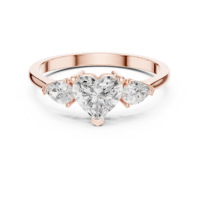 Bague de fiançailles en or rose avec diamant de laboratoire taille cœur et trois pierres latérales en forme de poire pour femme, cadeau d'anniversaire ou de promesse