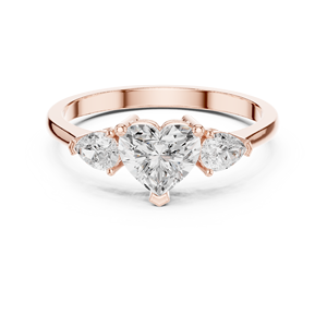 Bague de fiançailles en or rose avec diamant de laboratoire taille cœur et trois pierres latérales en forme de poire pour femme, cadeau d'anniversaire ou de promesse - Product Image 3