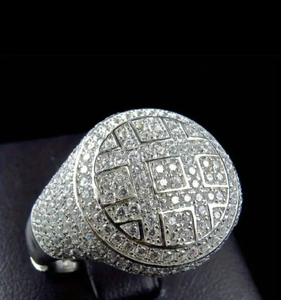 Iced Out Round Diamond <b>Ring</b> Luxury Hip Hop <b>Statement</b> <b>Ring</b> Silver Finish Bling Jewelry Fashion Party Streetwear Accessory - Product Image 1