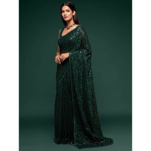 ชุดผ้าส่าหรีพร้อมเสื้อออกงานเลี้ยงสีเขียวปักเลื่อมน่ารัก - Product Image 5
