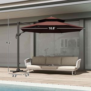 Ombrellone da Esterno in Alluminio da 3,35 m con Doppio Tetto, Base Girevole a 360 Gradi, Inclinazione Facile, 8 Raggi - Ideale per Hotel, Resistente alle Intemperie - Product Image 3