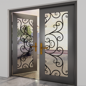 Portes en fer forgé de luxe, portes d'entrée en acier et verre sur mesure, design extérieur moderne et décoratif pour villa et maison moderne - Product Image 2