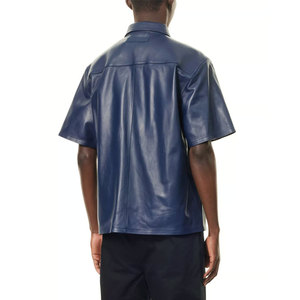 Camisa de Vestir Casual de Cuero para Hombre, Otoño Invierno, Manga Corta, Cuero de Cordero, Camisa de Cuero Desmontable de Alta Calidad - Product Image 2