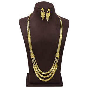 สร้อยคอทองคำแท้ 14K18K24K แบบไมครอน ลายรานี ฮาร์ 3 ชั้น พร้อมแผงลายดอกไม้ ชุดเครื่องประดับเจ้าสาวแบบดั้งเดิม ขายส่ง - Product Image 1