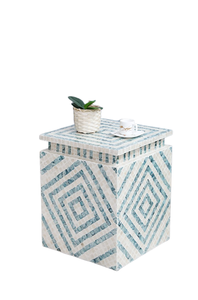 Stacked Blue Diamond Pattern Shell Inlaid <b>Stools</b> Mother of Pearl Natural Shell Mosaic Nightstand For Home Interior Styling - Product Image 3