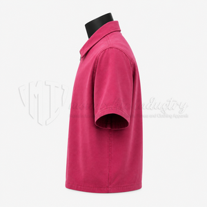 Chemise-veste zippée à manches courtes rose pour homme, couleur unie, col classique, décontractée, printemps, 100% coton biologique, écologique - Product Image 5