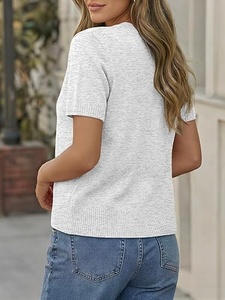 Suéter Rosa de Punto con Cuello Redondo para Mujer, Mezcla de Lana Suave, Cómodo y Ligero - Product Image 2