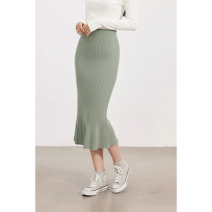 Jupe midi côtelée taille haute pour femme, coupe sirène, ajustée, design tendance, douce et élastique, vente en gros pour marques de mode - Product Image 1