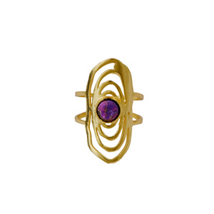 Bague ajustable en améthyste violette plaquée or, motif tourbillon, faite à la main, large et imposante, avec pierre précieuse naturelle, bijou bohème - Product Image 3