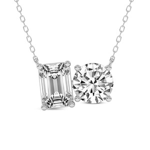 Designer 18k SOLID Jewellery Soulshine Two Stone <b>Emerald</b> And Round Lab Diamond Fashion <b>Pendant</b> Necklace Jewellery For Women - Product Image 1