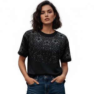 DISCOVER-IMPEX 2026 T-shirt noir pour homme avec étoile en strass, haut de gamme orné de cristaux, style streetwear décontracté et tendance - Product Image 5