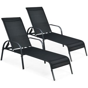 Set di 2 Sedie da Esterno con Braccioli Reclinabili Regolabili, Chaise Longue in Tessuto per un Comodo Relax - Product Image 1