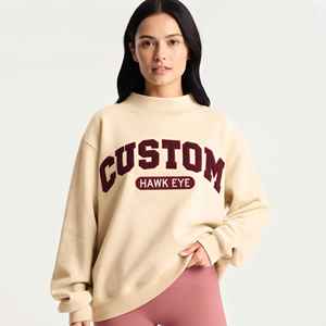 Custom Embroidered Streetwear Soft Cotton Mockneck <b>Crewneck</b> Pullover <b>Sweater</b> Jumper Fleece Oversized Women Mock Neck Sweatshirt - Product Image 1