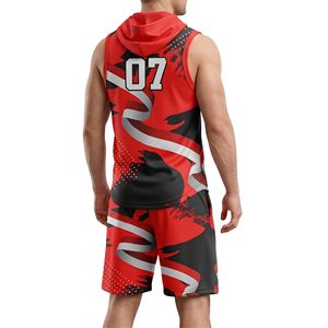 Conjunto de Uniformes de Fútbol 7v7 de Secado Rápido, Chaleco con Capucha sin Mangas, Pantalones Cortos con Gráficos, Poliéster Sublimado con Diseño de Bandera - Product Image 2