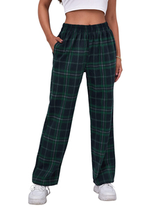 <b>Women's</b> Plaid Flannel Wide Leg <b>Lounge</b> Pants High Waist Elastic Loose Fit Ankle-Length Casual Autumn Wear Cotton <b>Trousers</b> - Product Image 2