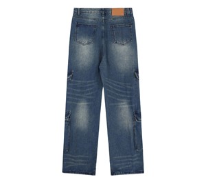 Custom Wholesale Oxford Acid Wash <b>Elastic</b> <b>Waist</b> Lightweight Breathable High Street Straight <b>Jean</b> Loose Baggy Denim Pants - Product Image 4