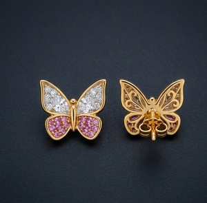 ต่างหูรูปผีเสื้อประดับเพชร CZ หลายเม็ด ยาว 3 นิ้ว เงินแท้ 925 ชุบทอง 18K เครื่องประดับสุดหรู - Product Image 4