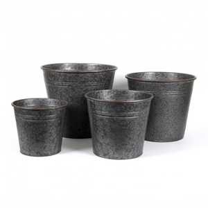 Jardinières en métal galvanisé, faites à la main, finition naturelle, grande taille, pour extérieur, à prix avantageux - Product Image 1