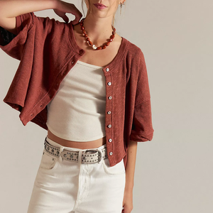 Women 2026 Spring Summer Front Button Waffle Knitted V-Neck <b>Cardigan</b> For Women Oversized Cropped <b>Cardigan</b> - Product Image 1